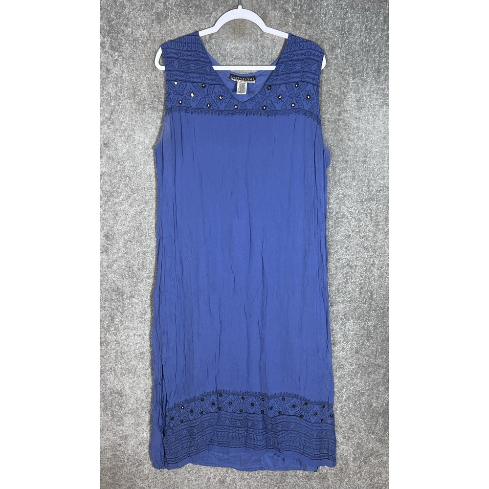 Notations Clothing Co Crinkle Maxi Dress Womens Size XL Blue Floral Sleeveless